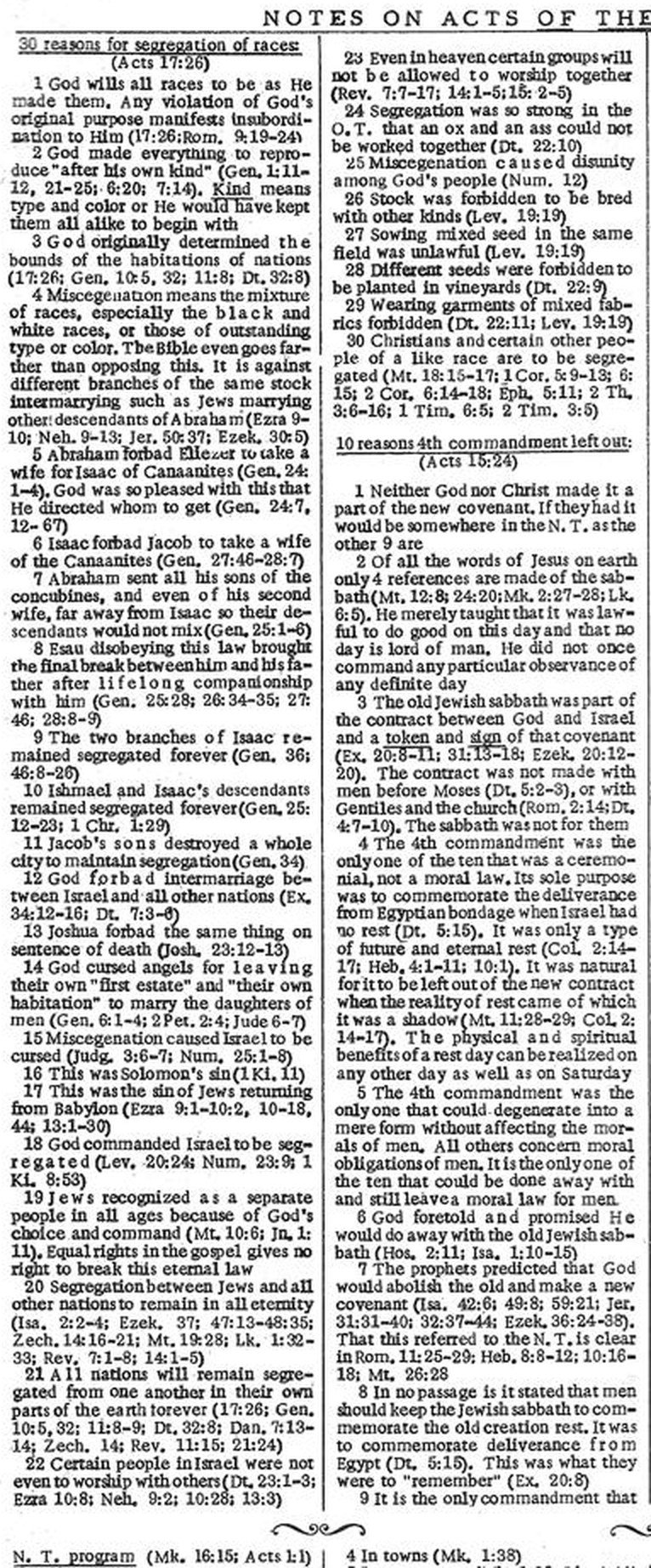 Photograph of the segregation note on New Testament page 159 of the Dake Annotated Reference Bible, pre-1988 printing
